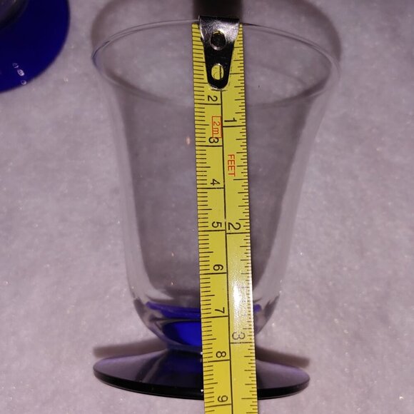 Vintage Cobalt Blue Footed Stem Juice Glasses - Picture 3 of 4